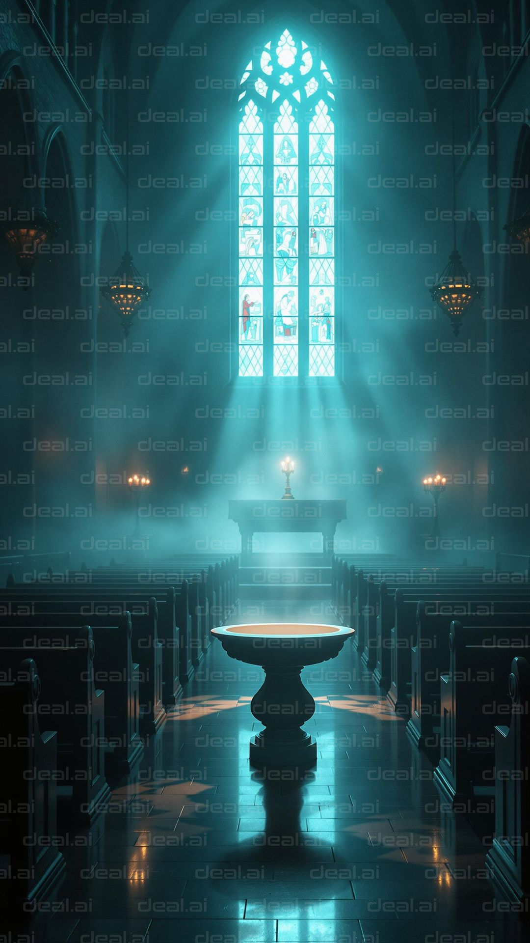 Sunlit Gothic Church Interior