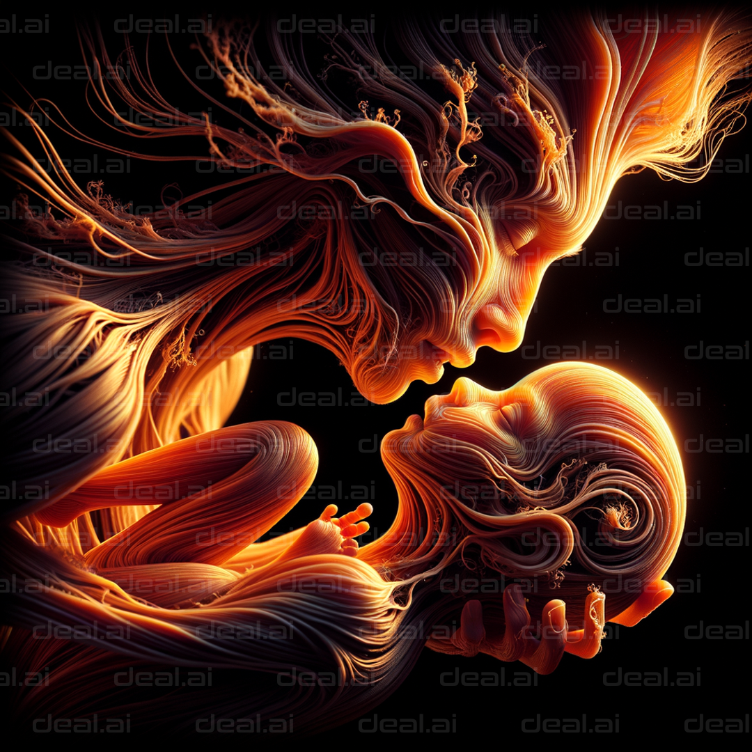 "Fiery Embrace: Mother and Child"