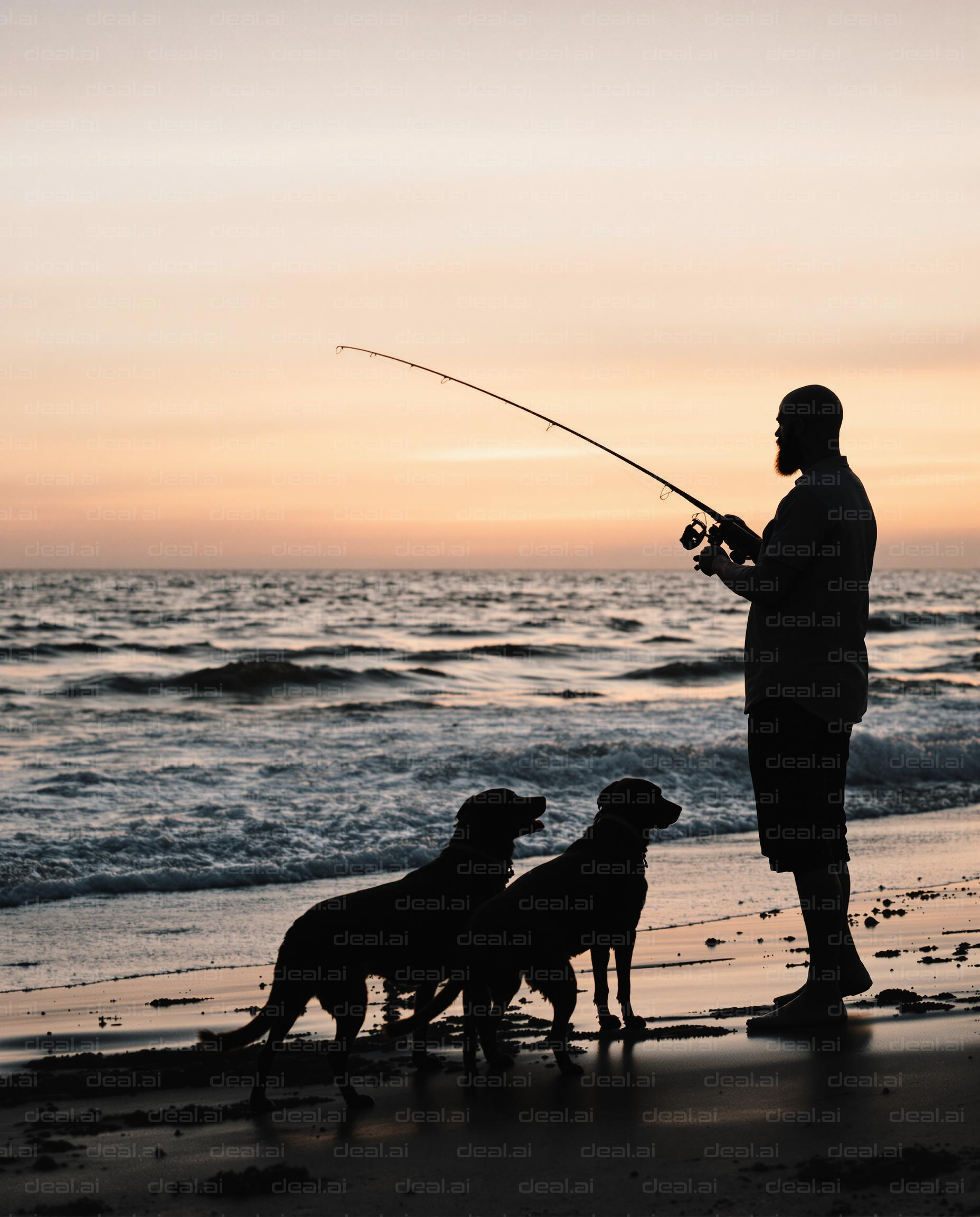 Beach Fishing at Sunset with Dogs