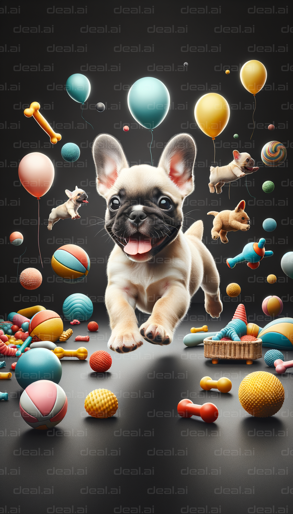 "Happy Puppy with Balloons and Toys"