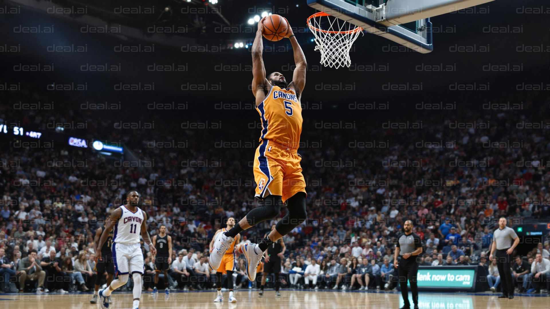 Basketball Dunk Action in Arena