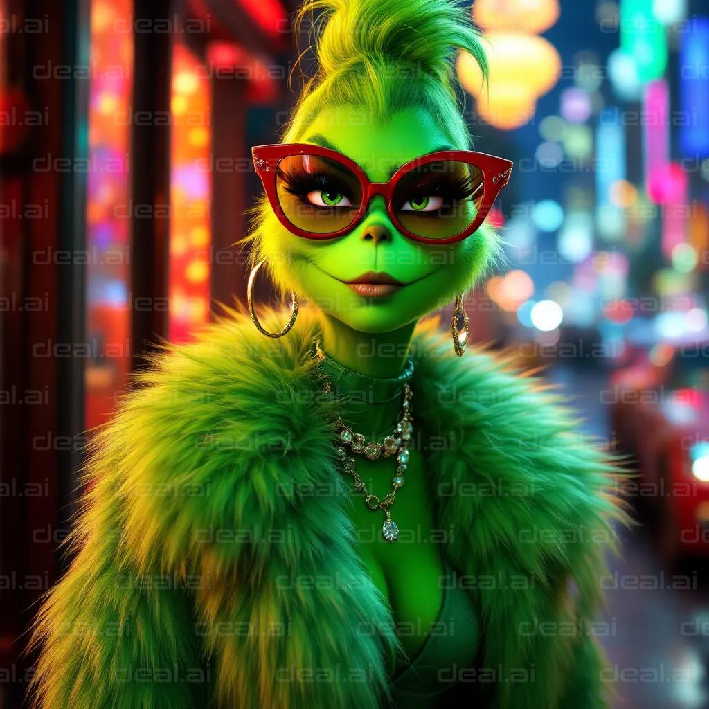 Stylish Green Character in City Lights