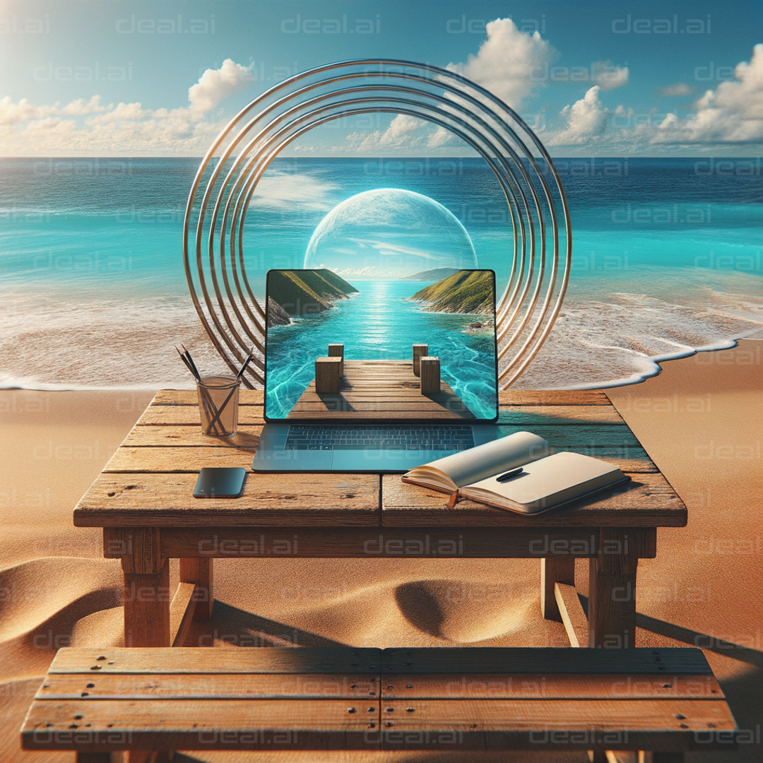 "Virtual Beach Workspace Dreamscape"