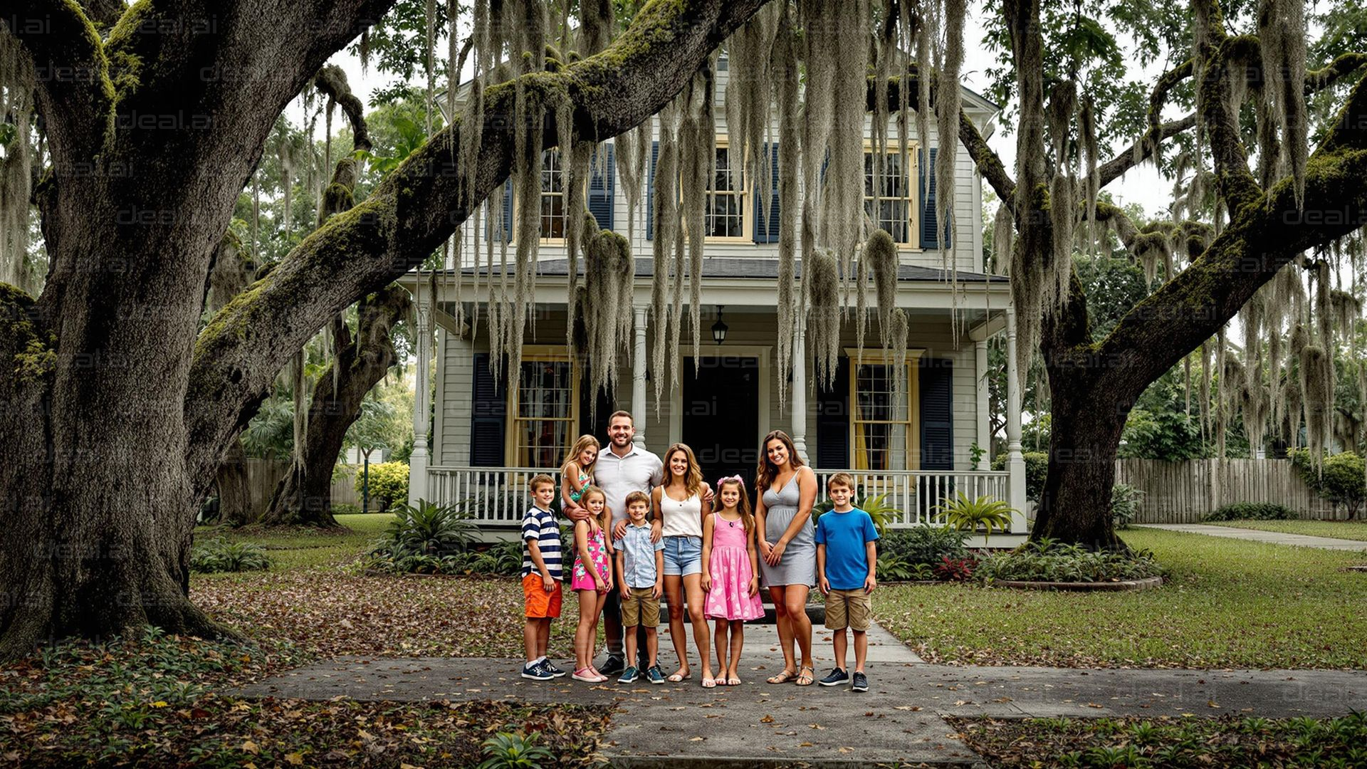 Family Under Spanish Moss Trees