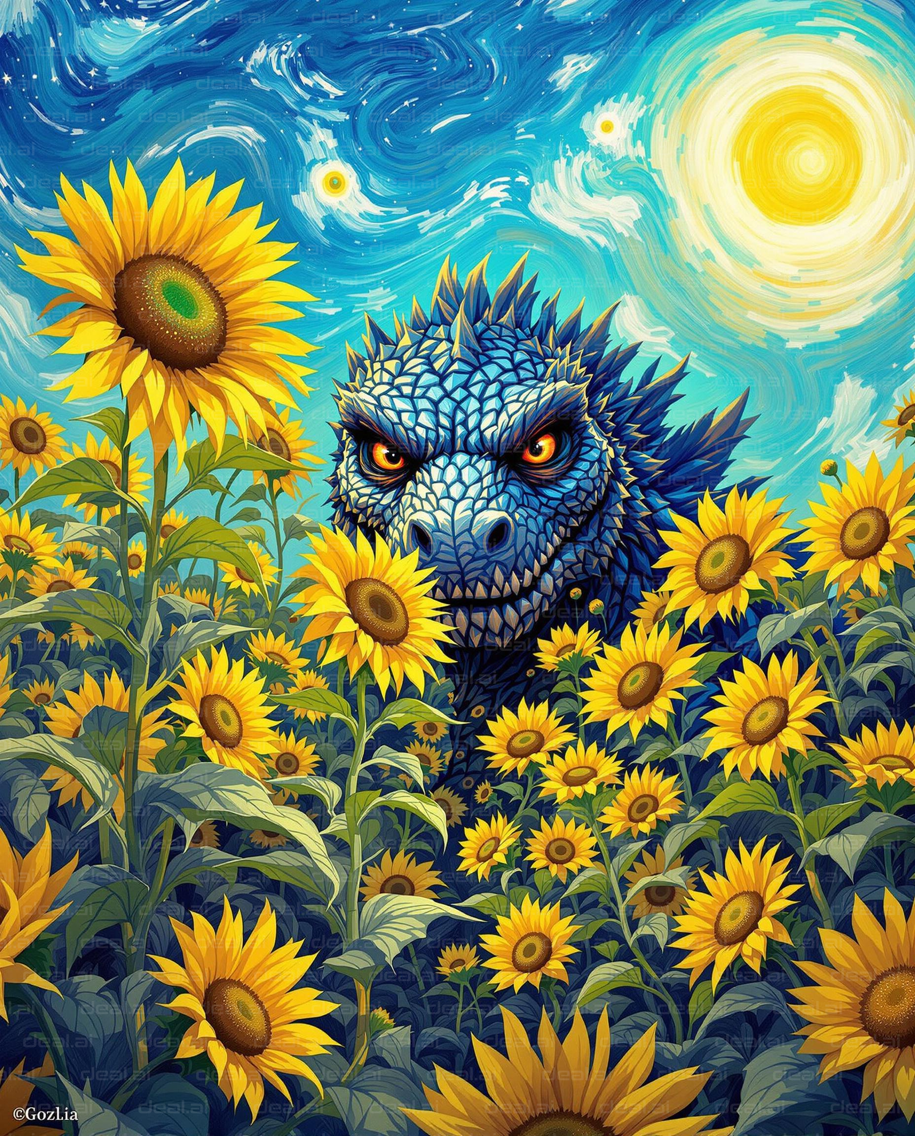 "Dragon in Sunflower Field"