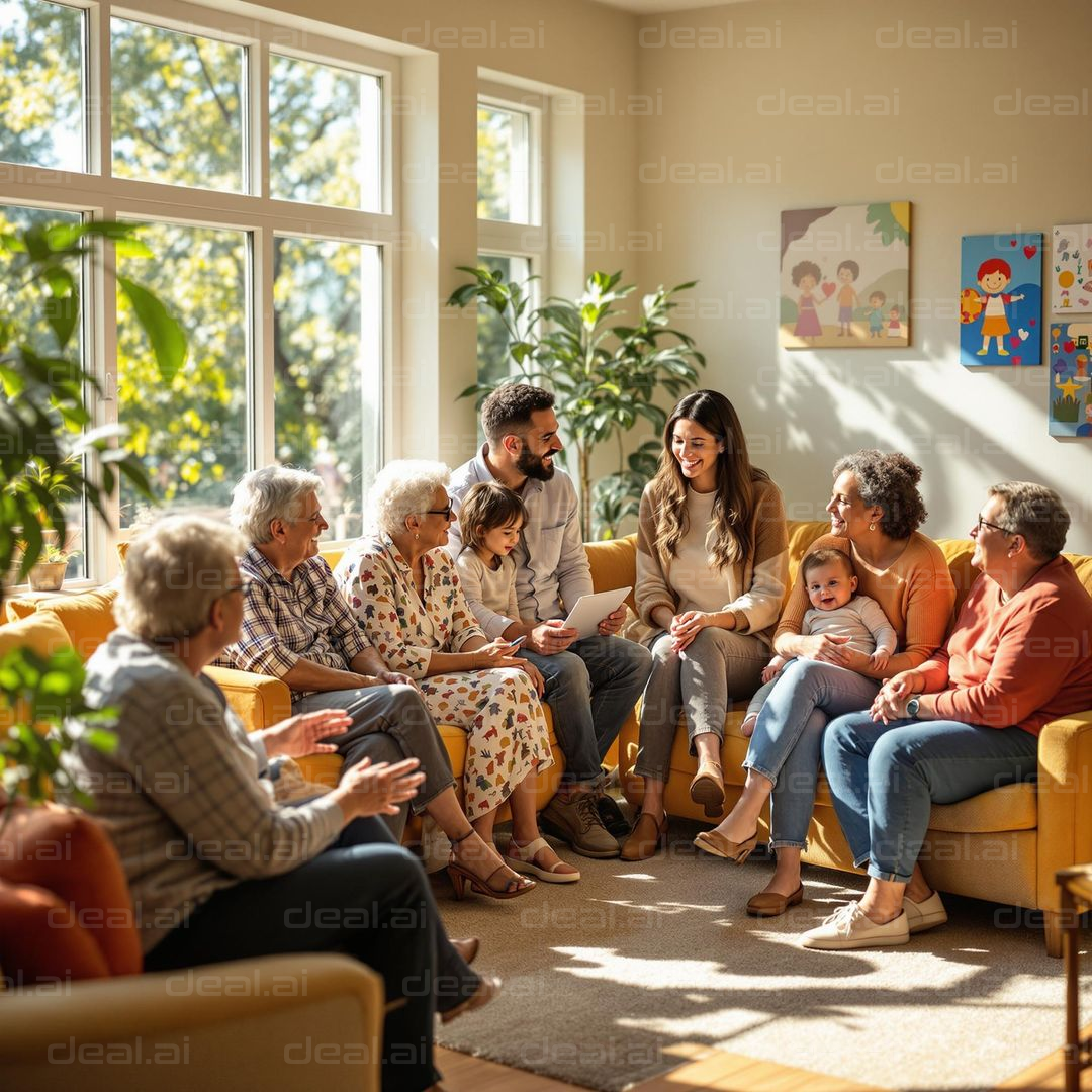 "Family Gathering in Sunlit Room"