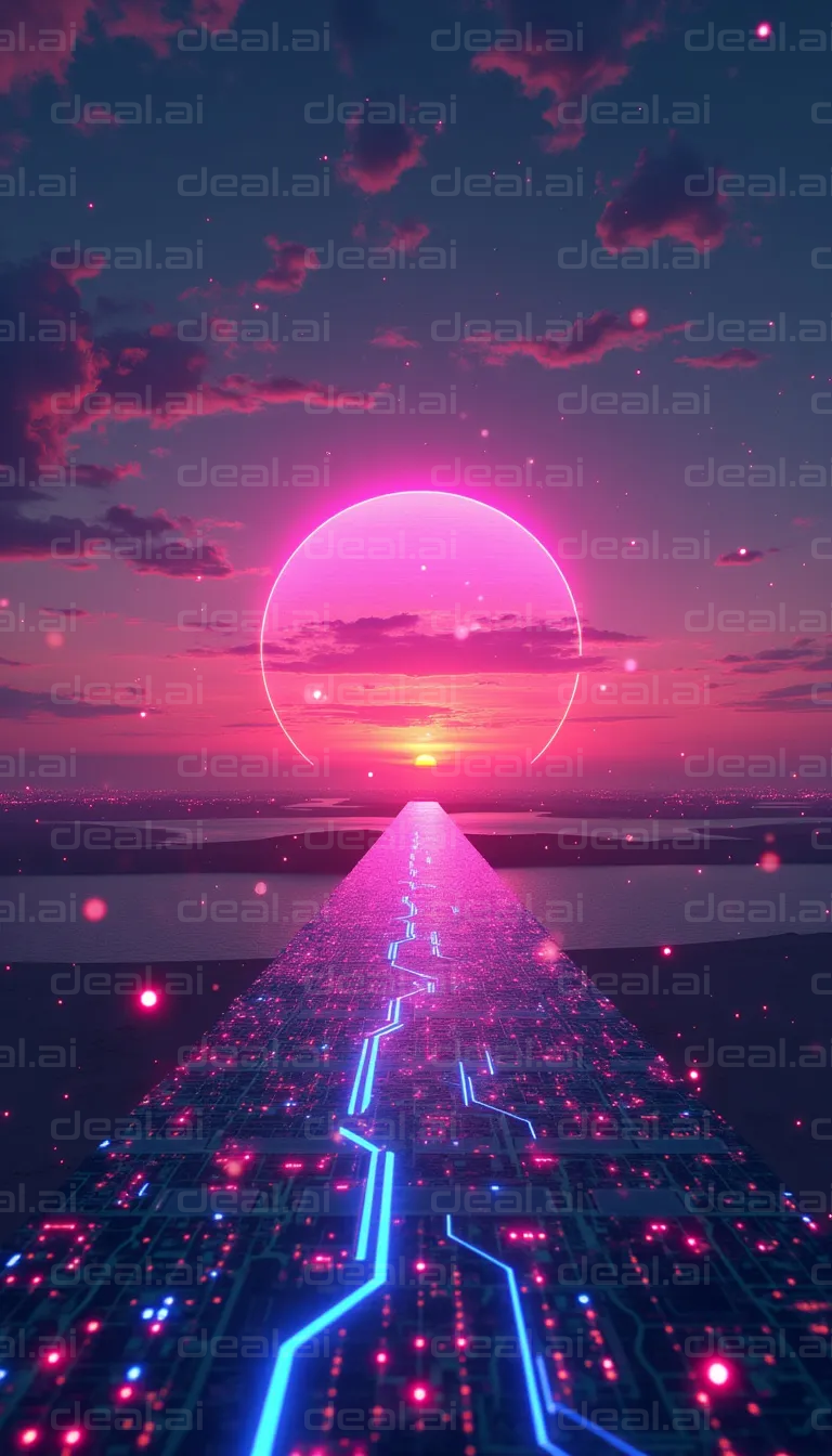 "Neon Pathway to a Sci-Fi Sunrise"