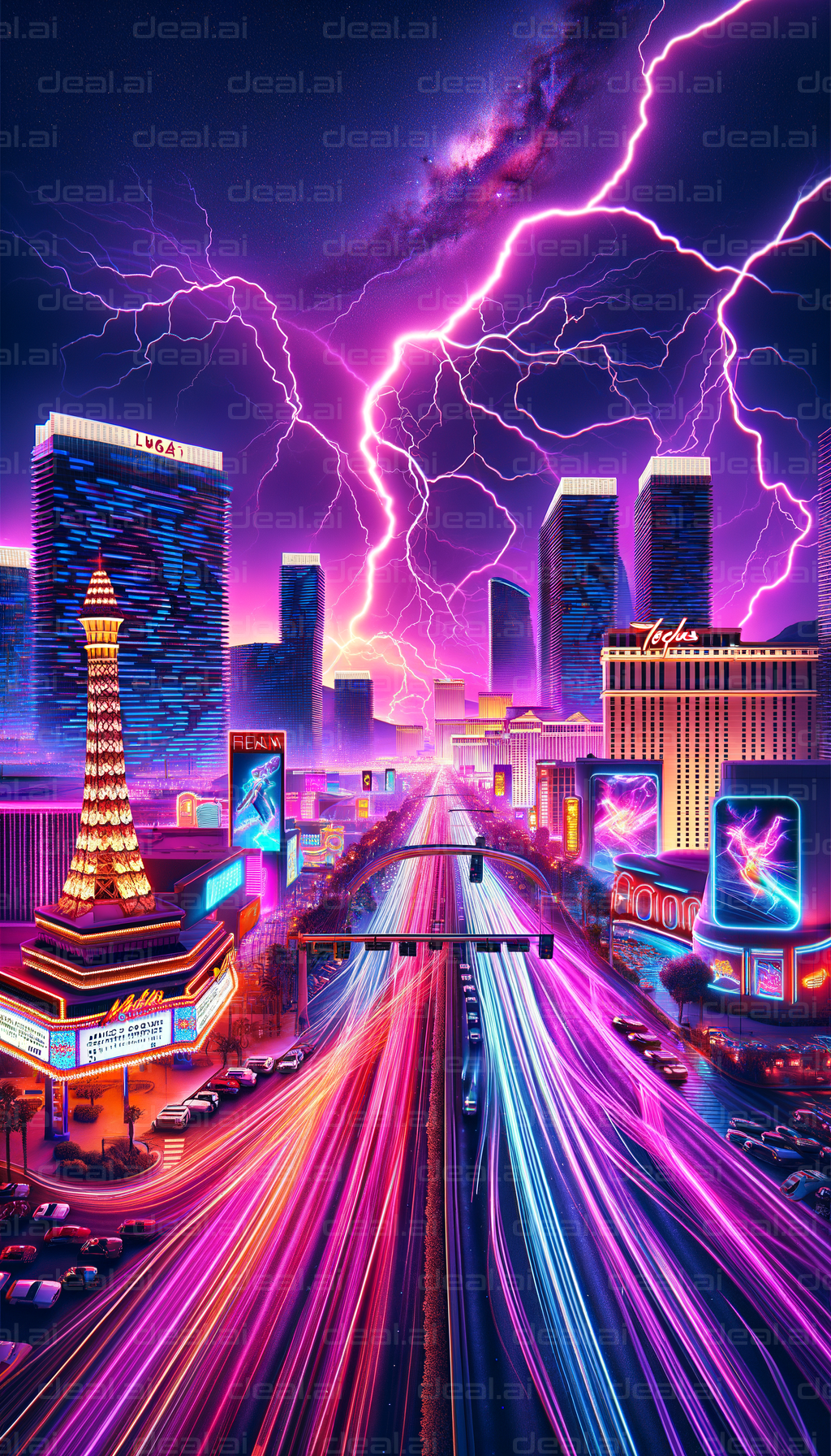 "Neon Cityscape Under Electric Sky"