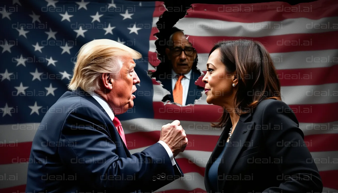 "Political Face-Off in Front of Flag"