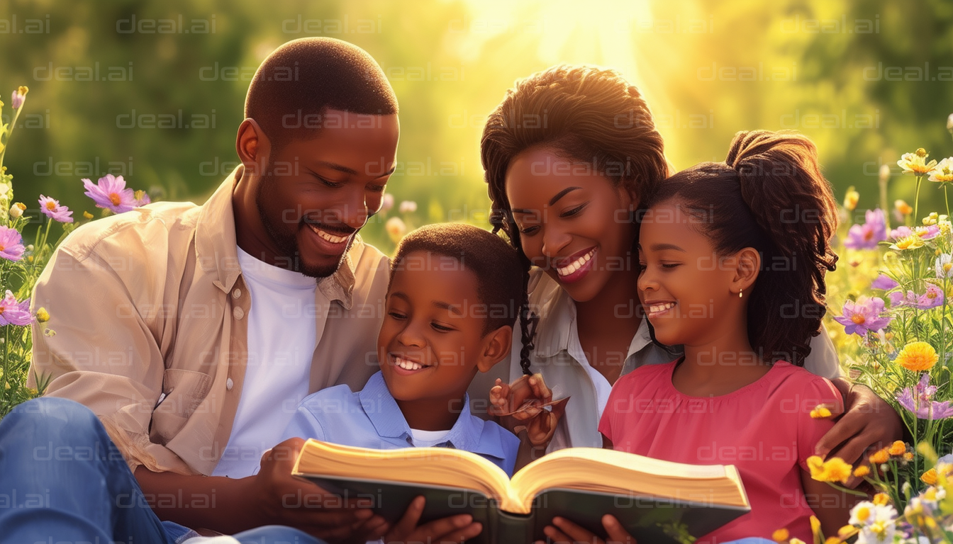 Family Enjoying a Book in Nature
