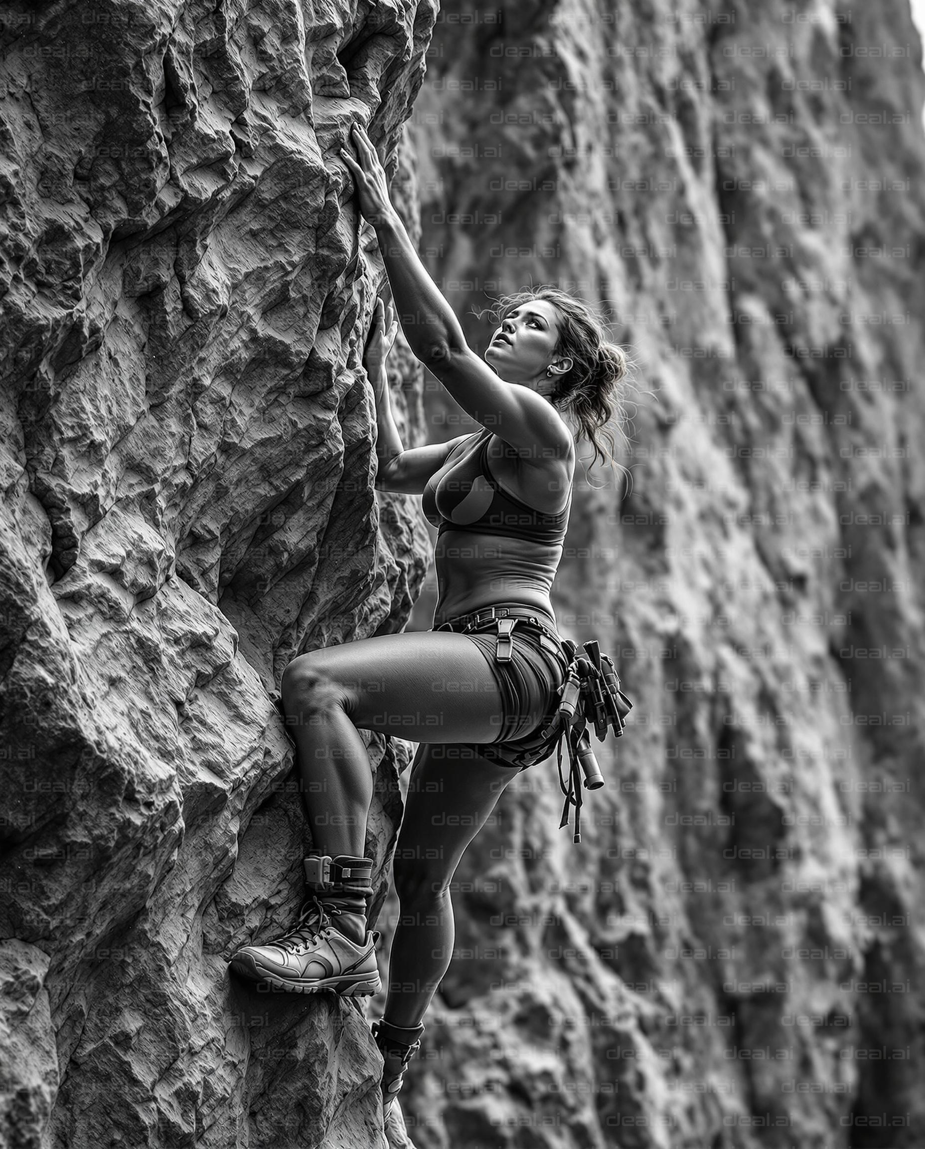 Woman Conquers Rocky Climb