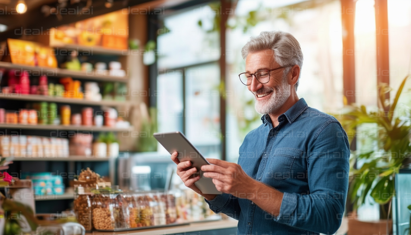 Man in Store Enjoying a Tablet Device