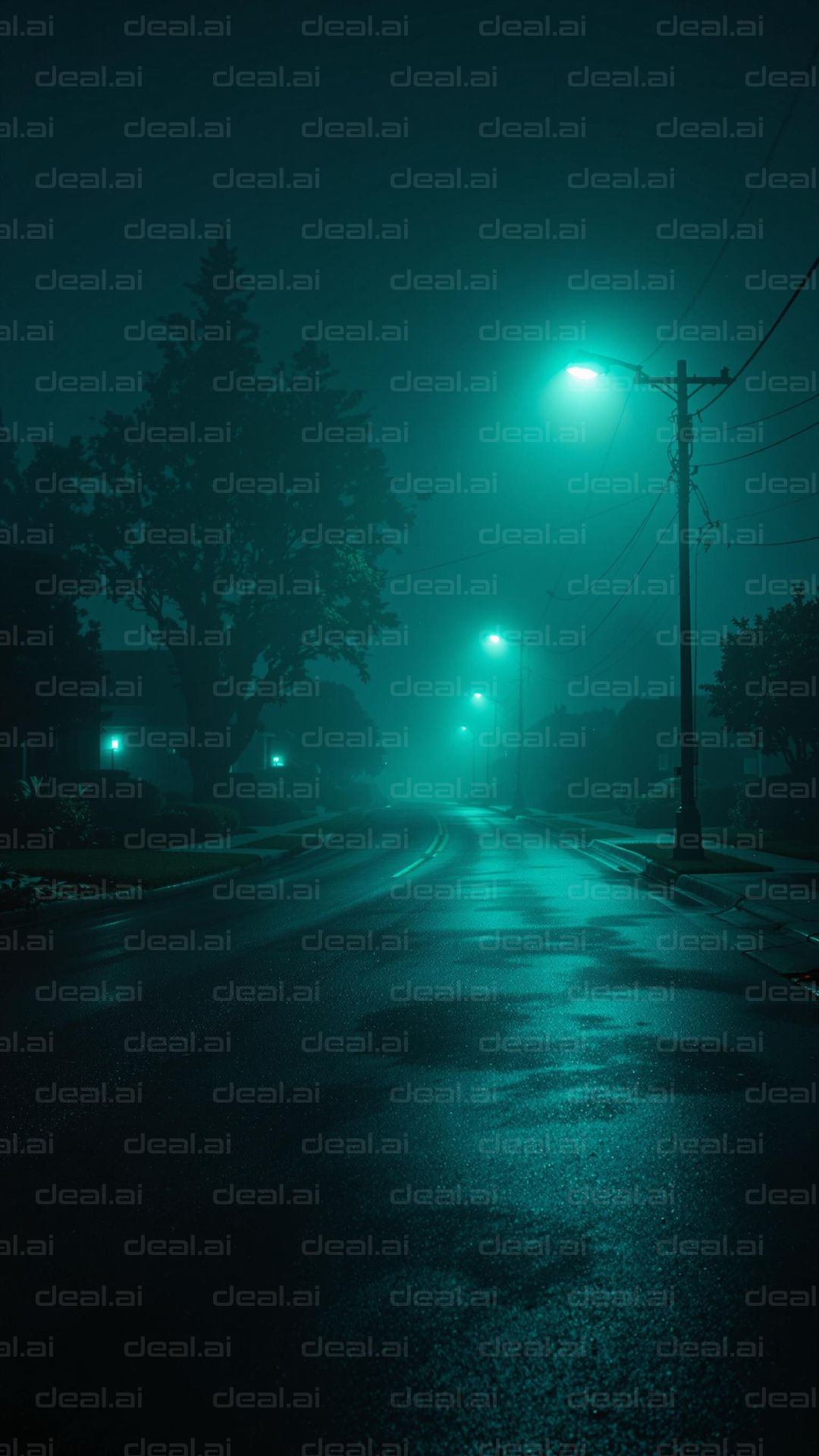 "Misty Night Street Illuminated"