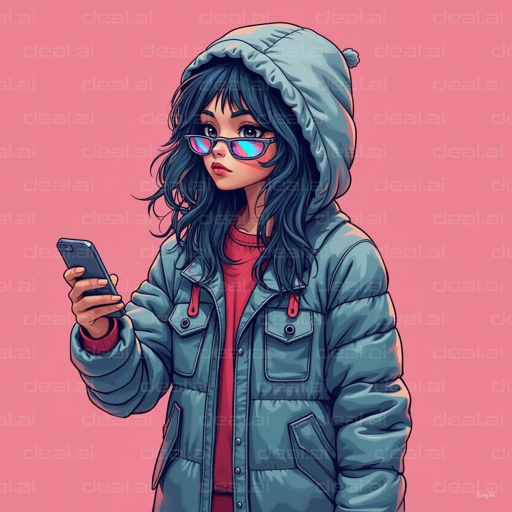 Stylish Girl with Phone & Glasses