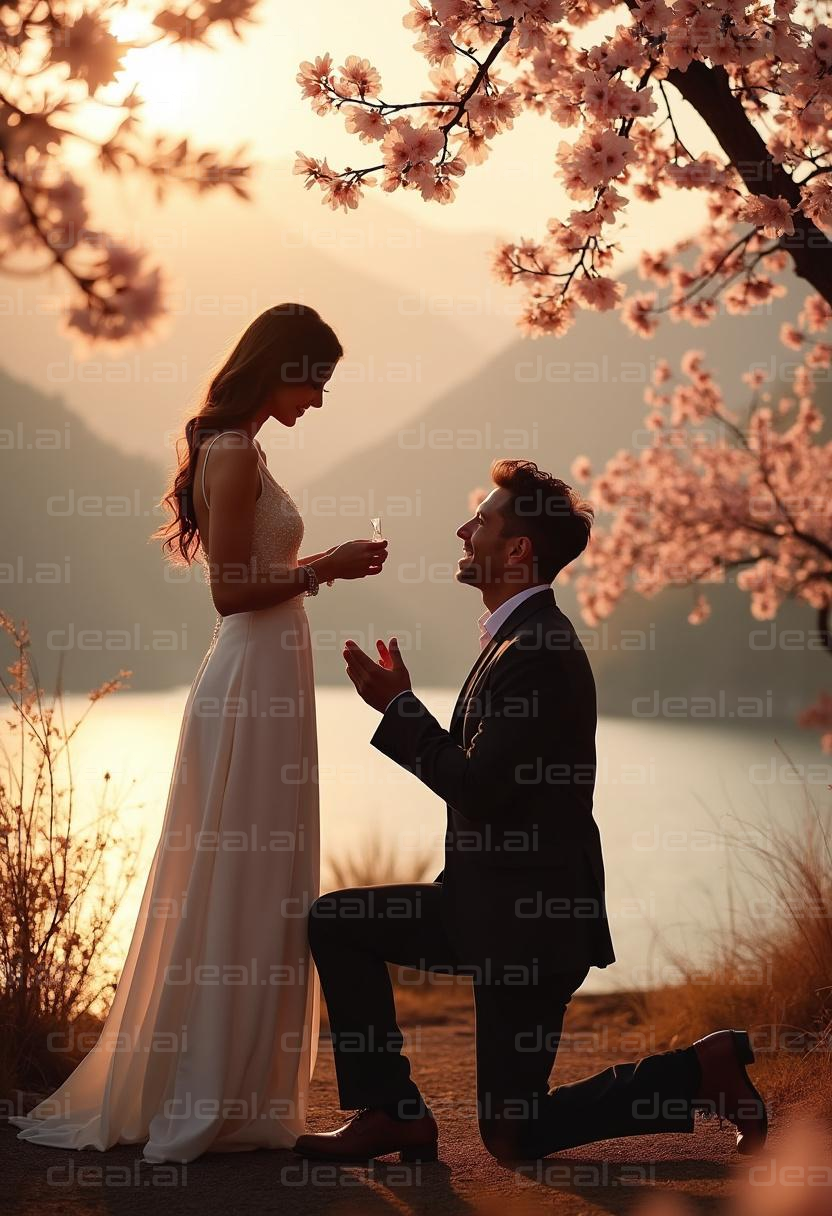 "Romantic Proposal Under Cherry Blossoms"