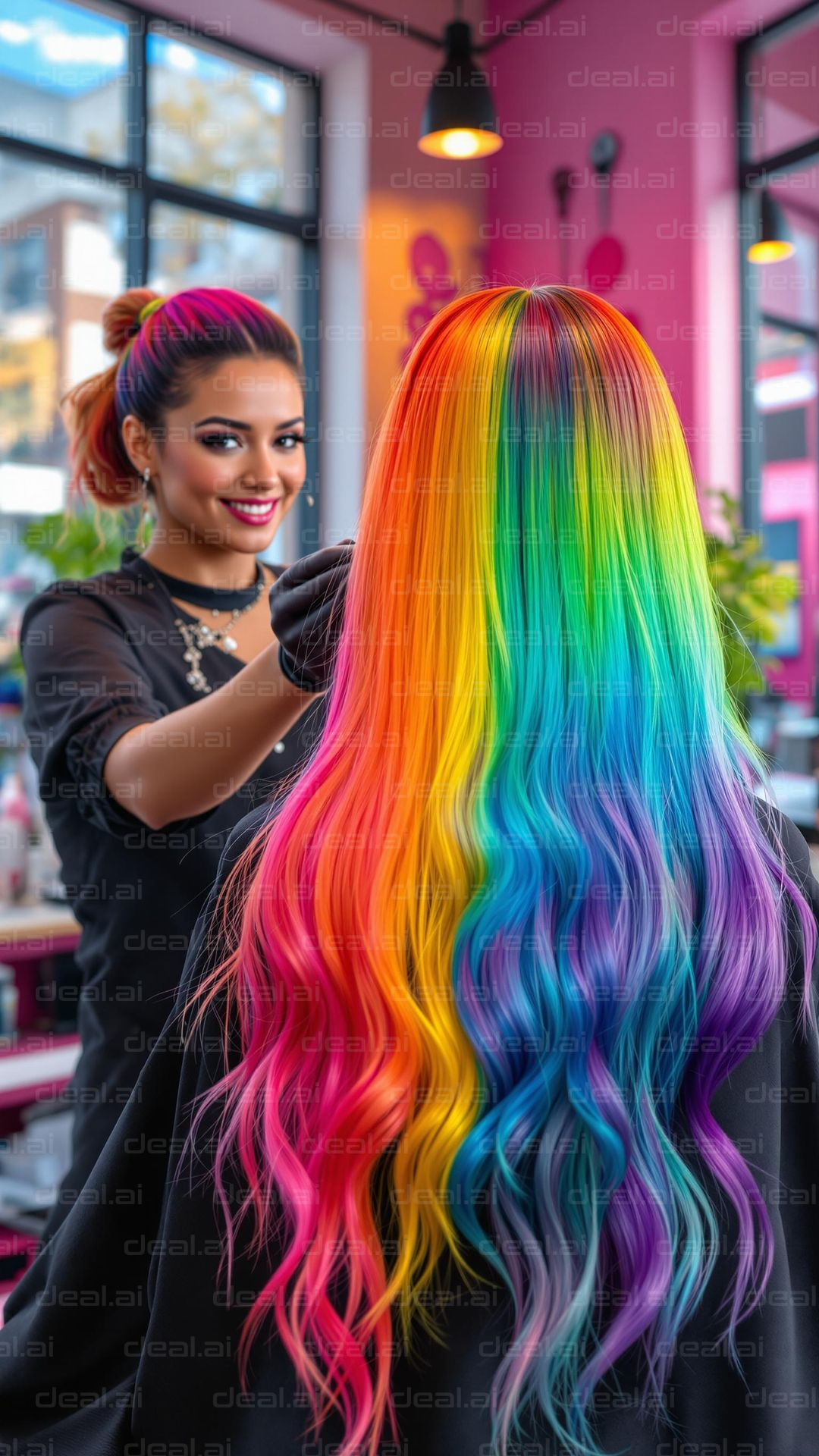 Vibrant Rainbow Hair Salon Magic