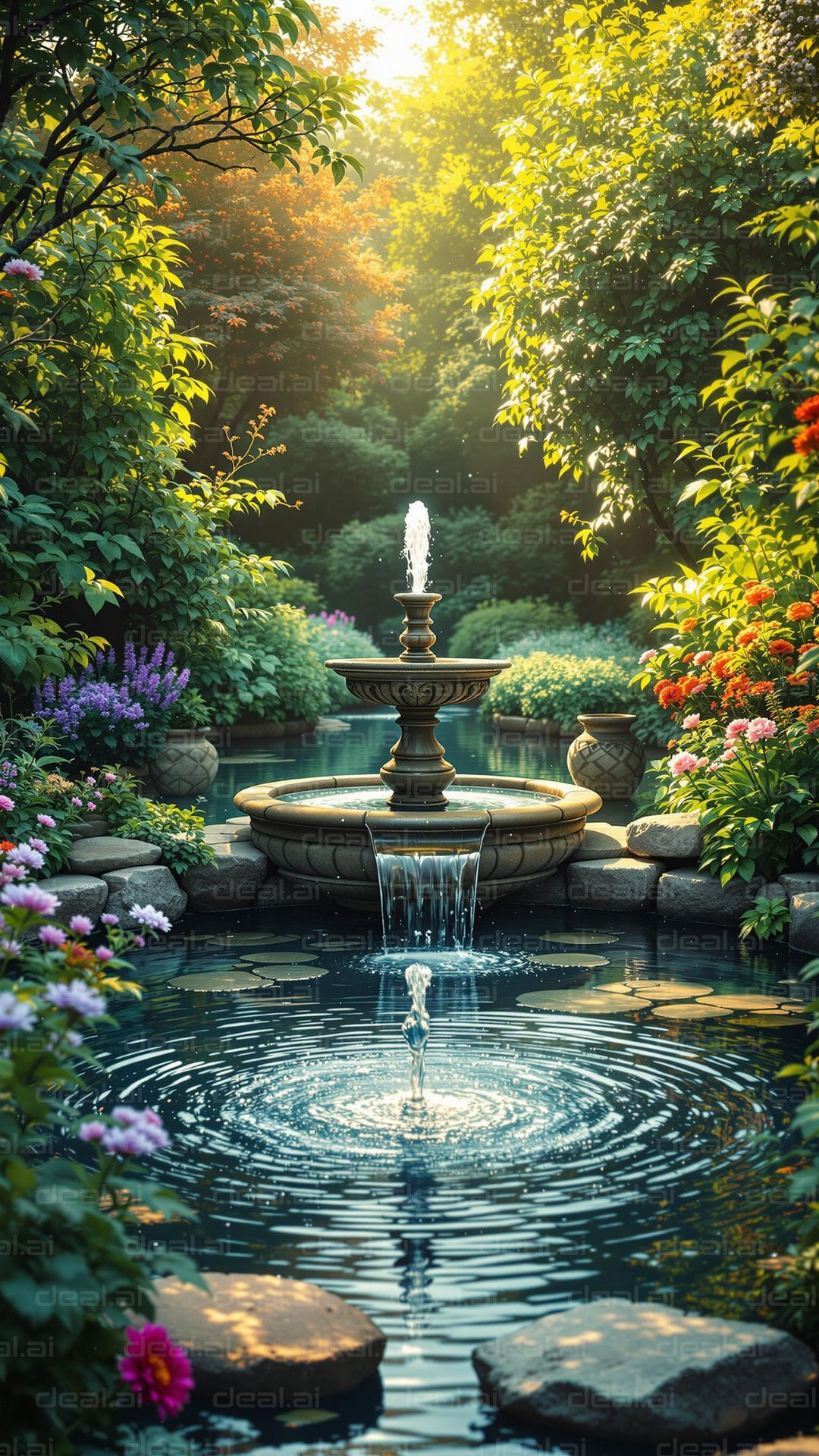Tranquil Garden Fountain Scene