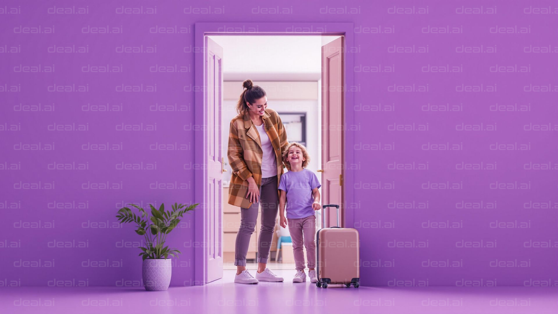 "Family Arrival in Vibrant Room"