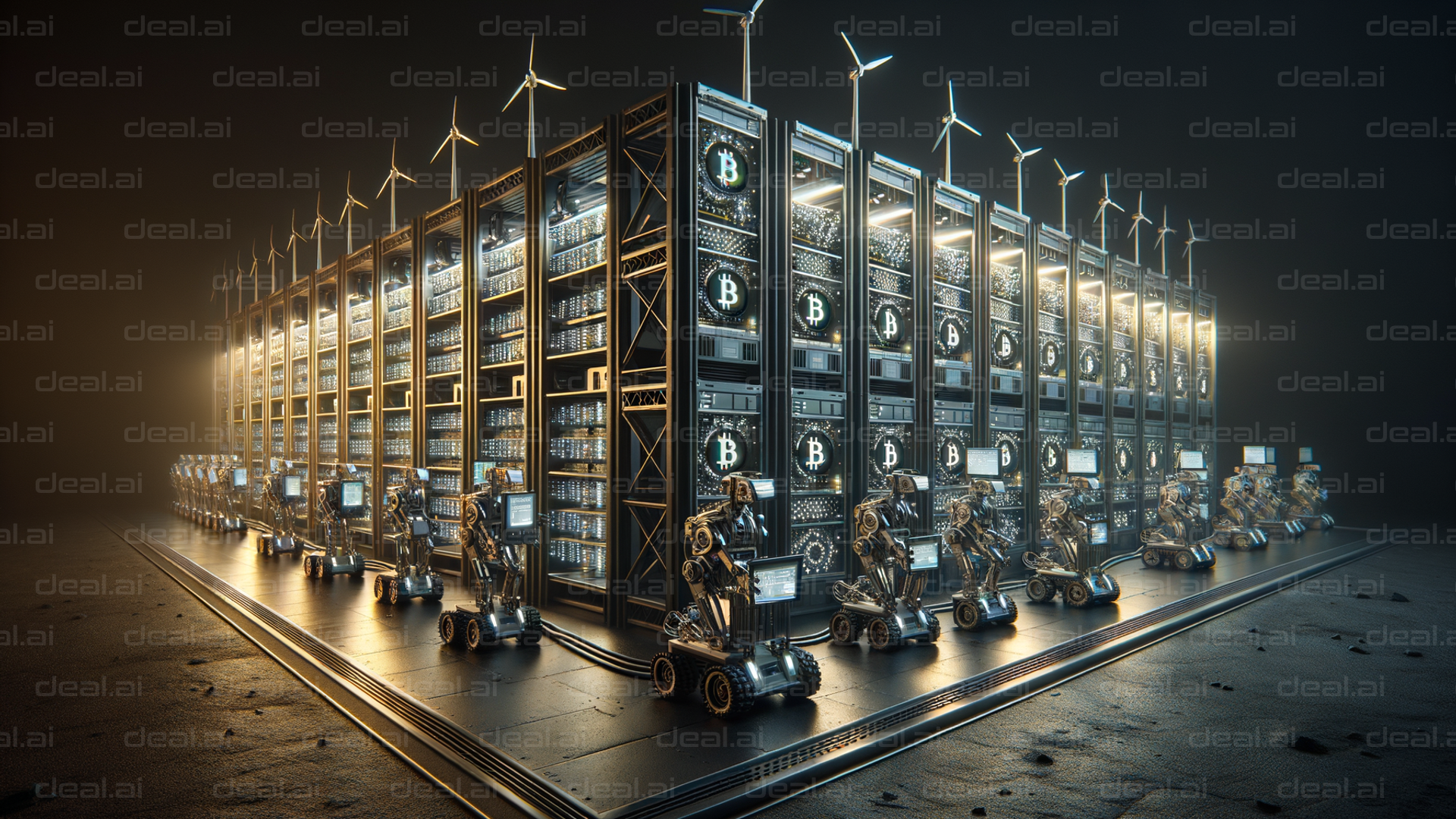 Robots Powering Cryptocurrency Mining Farm