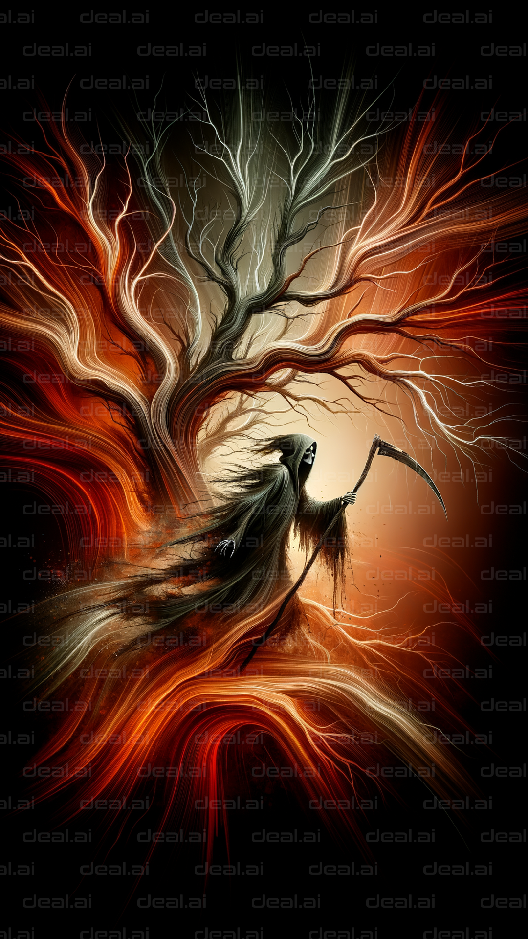 Grim Reaper by the Fiery Tree