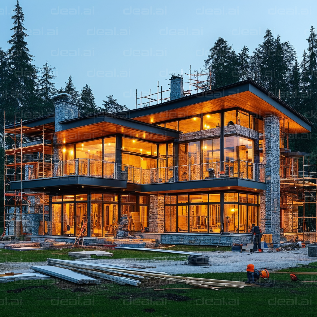 Modern House Under Construction at Dusk