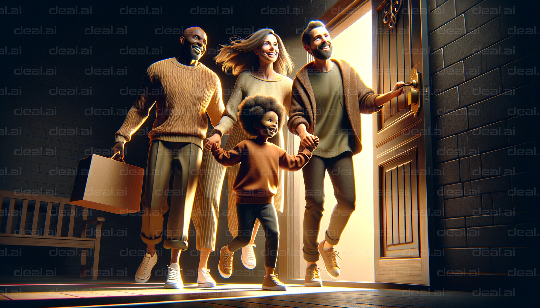 "Family Entering New Home Together"