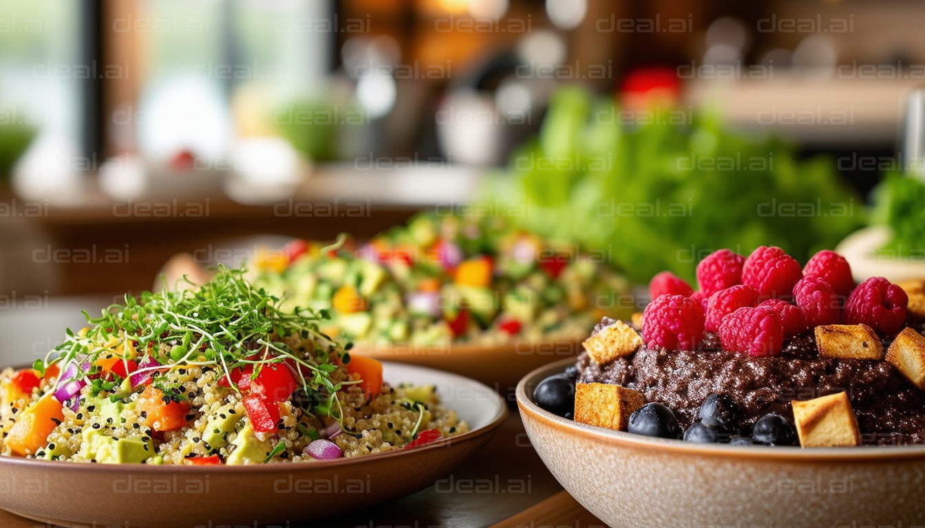 Fresh Salad and Delicious Dessert Bowls