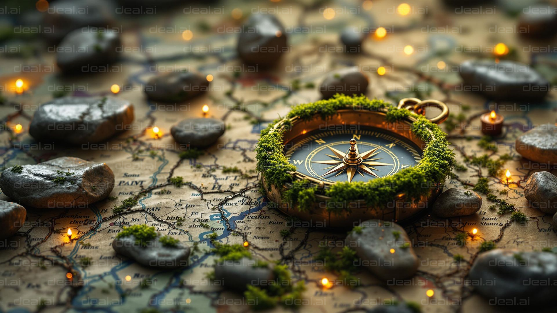 Compass on a Map Adventure Scene