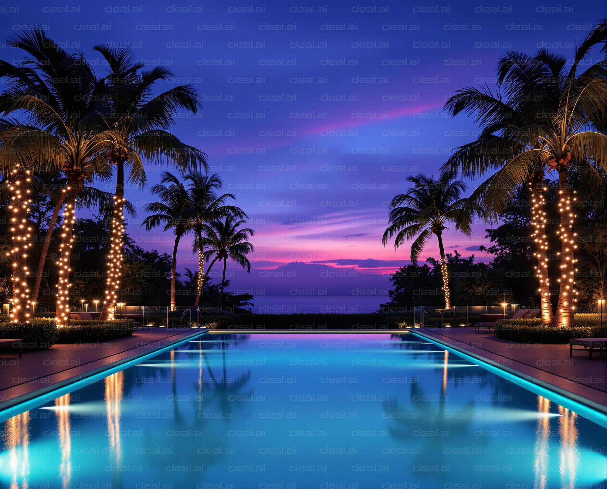 "Twilight Paradise Poolside View"