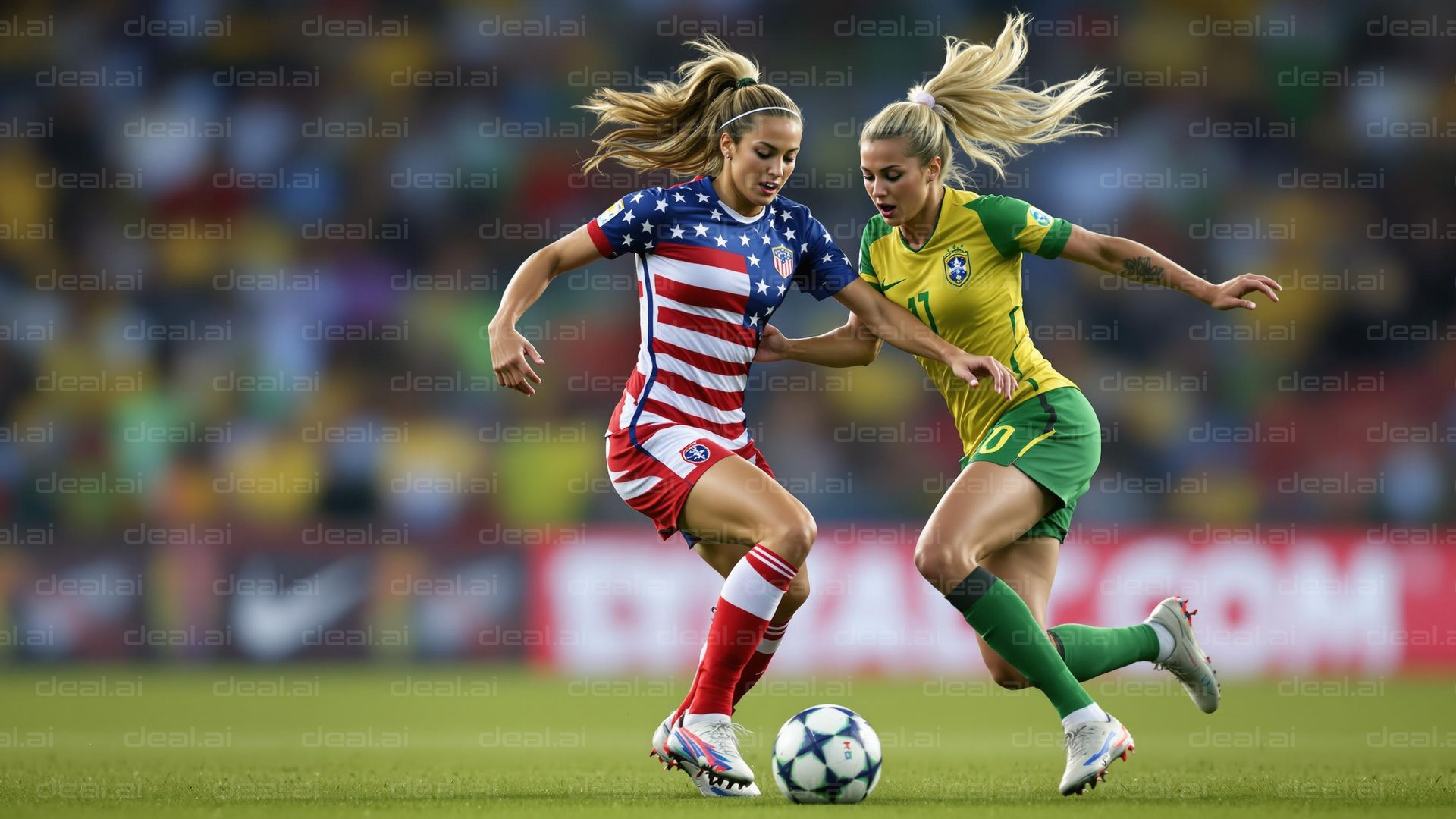 Intense Women's Soccer Match Duel