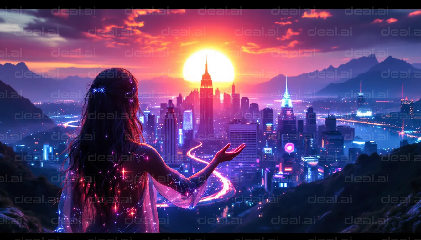 Mystical City Sunset Scene