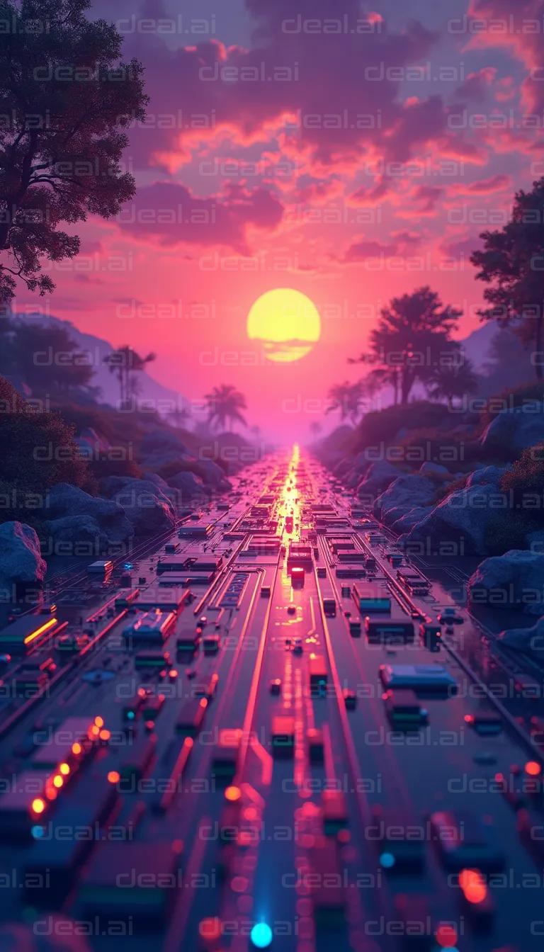 "Sunset Over Digital Landscape"