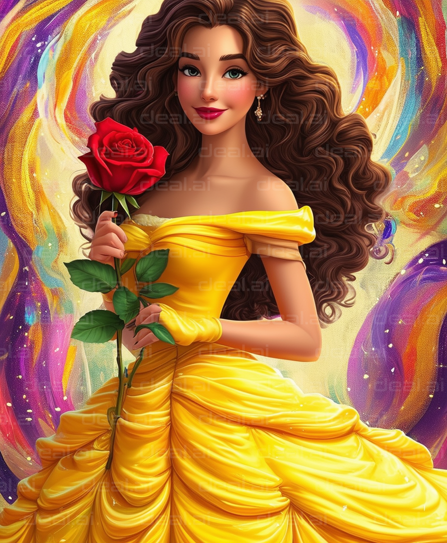 Elegant Lady in Yellow with Red Rose