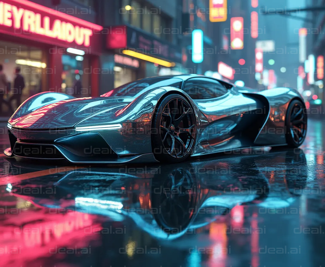 Sleek Supercar in Neon-Lit Cityscape