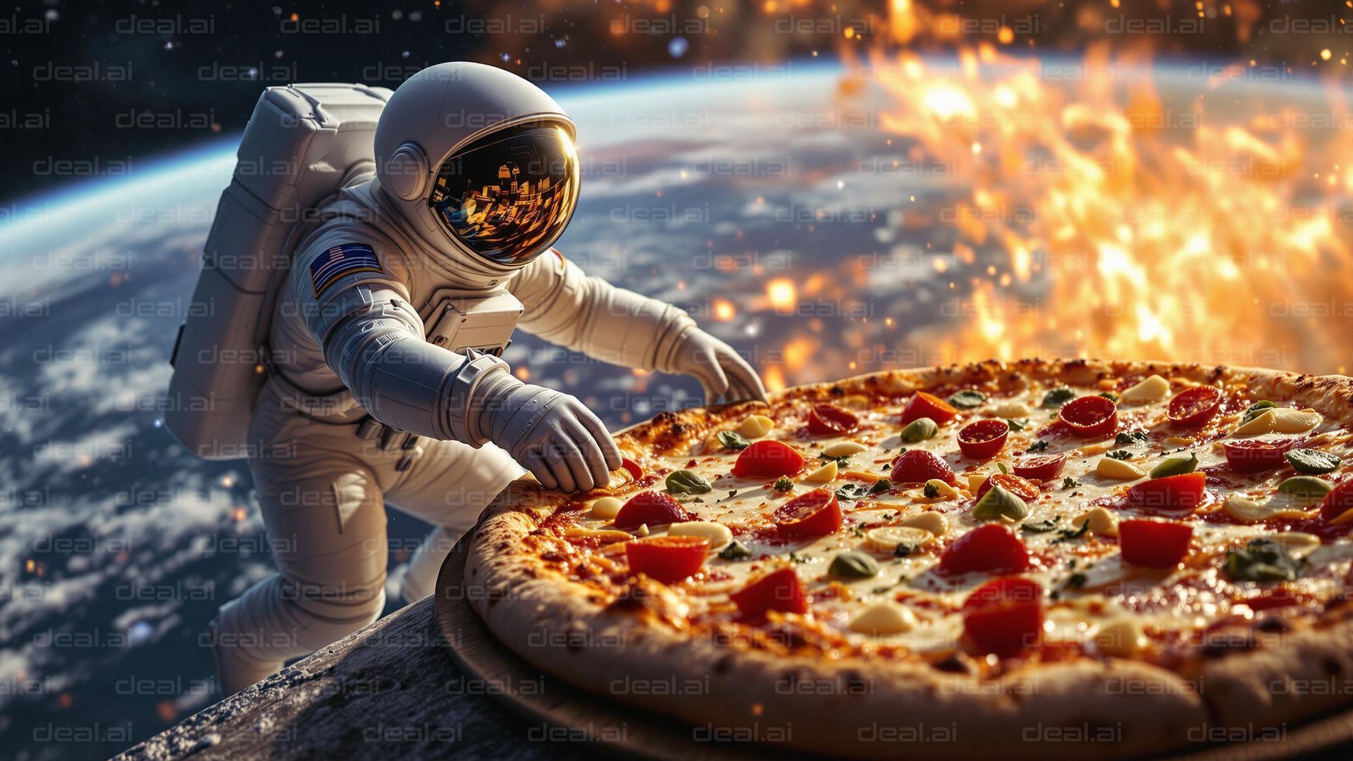 Astronaut's Cosmic Pizza Feast