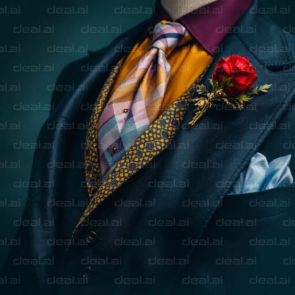 Elegant Suit with Red Rose Boutonniere