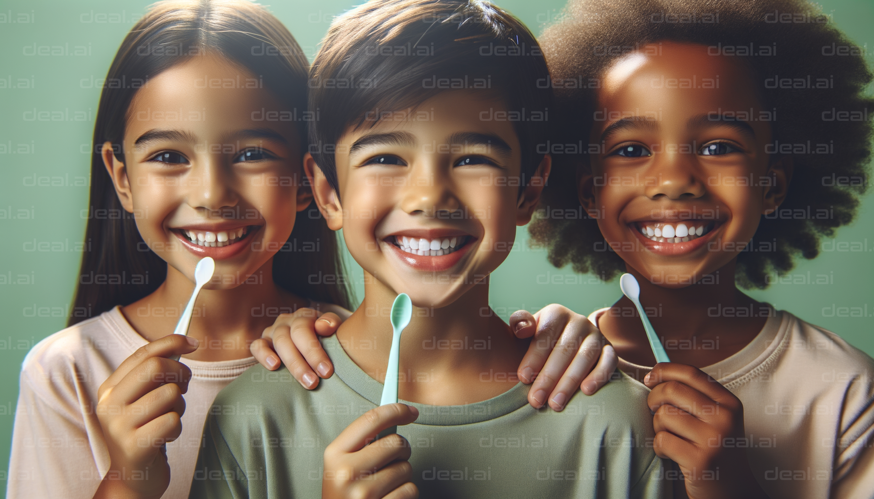 "Children Smiling with Toothbrushes"