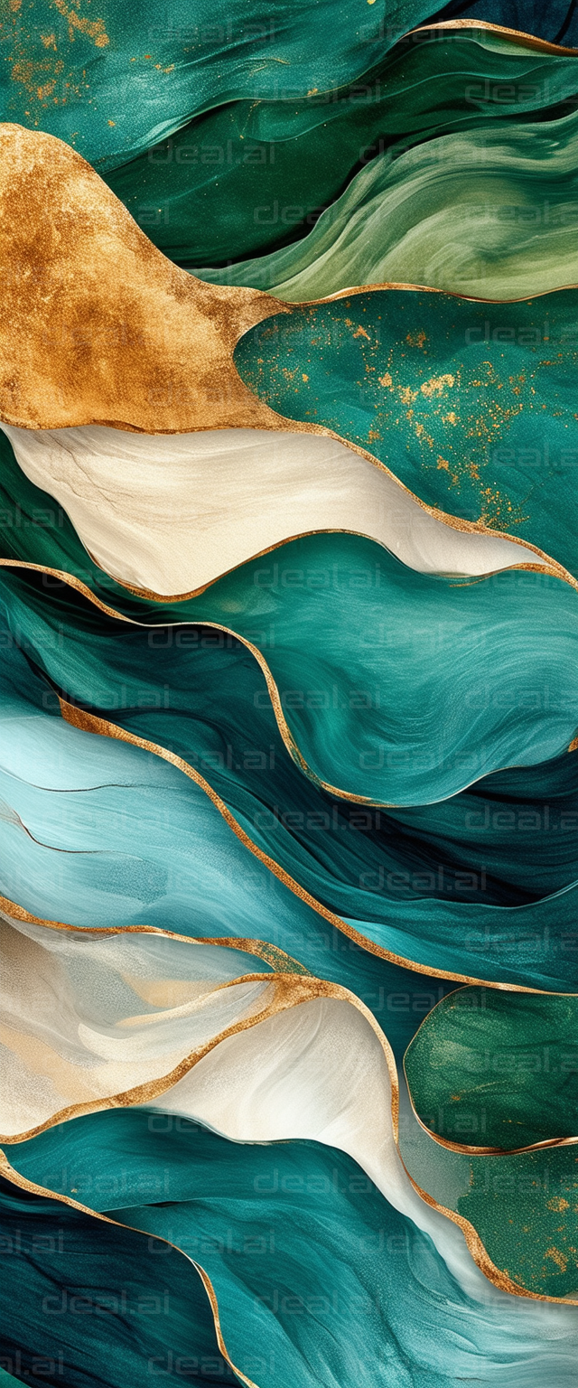 "Golden Teal Abstract Waves"