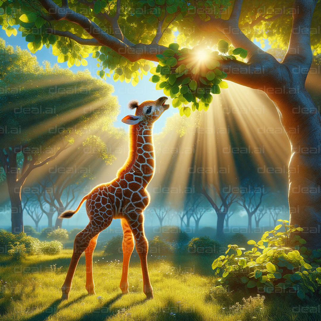 "Giraffe in Sunlit Forest"