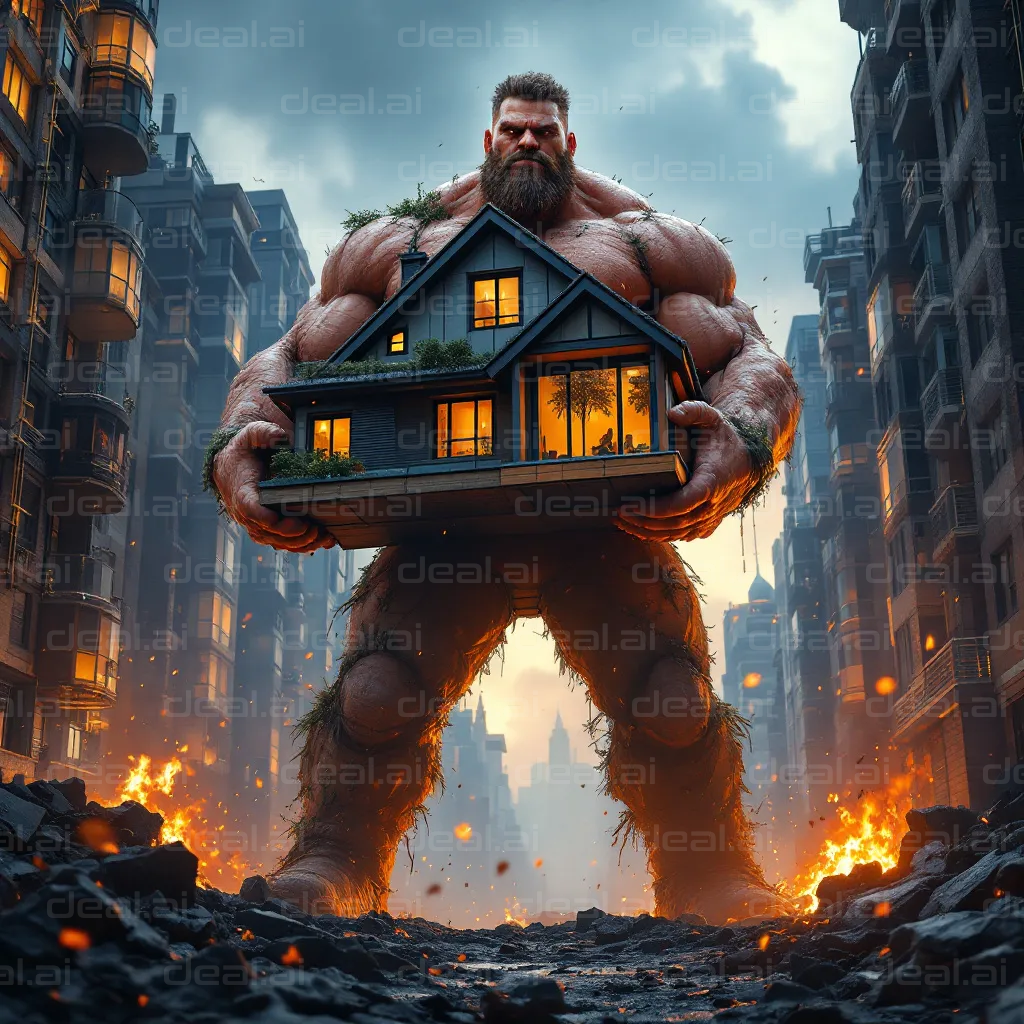 Giant Holding a House in Flames