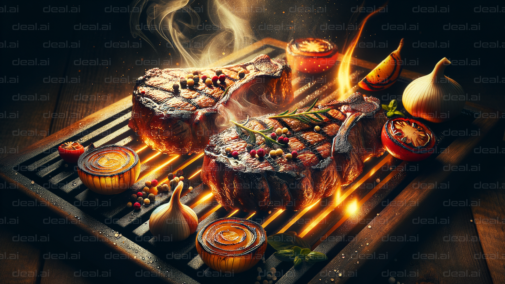 Grilled Steaks with Veggies on the Grill