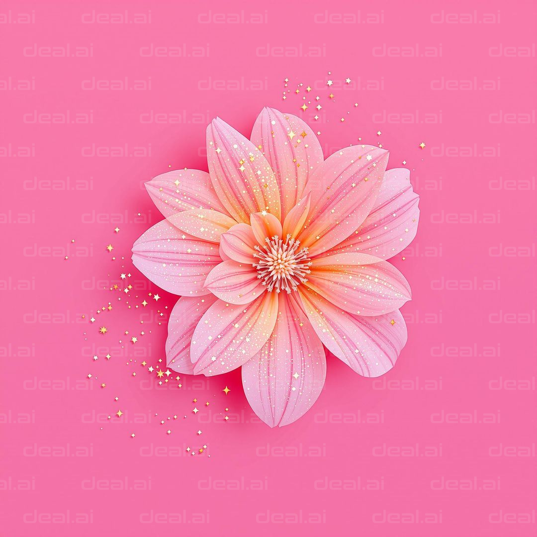 Pink Flower with Sparkling Stars
