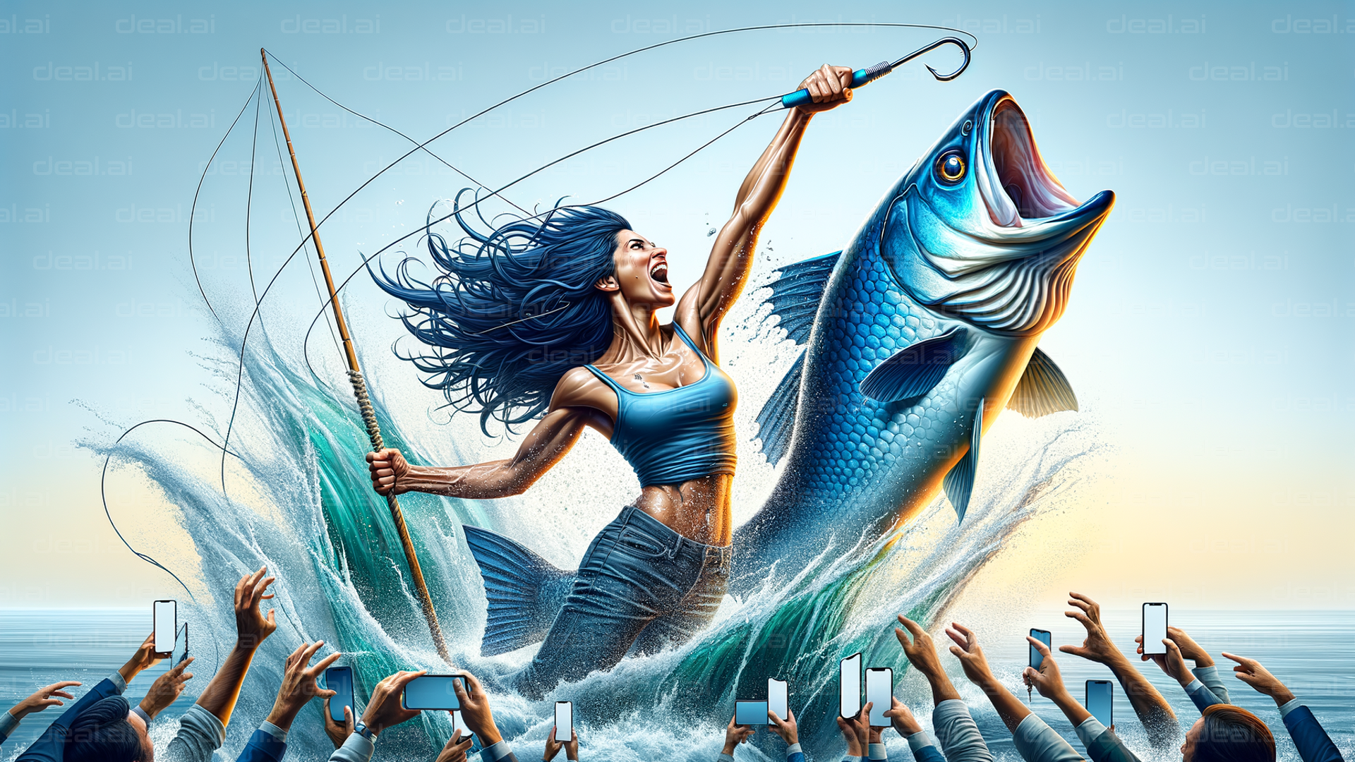 Epic Catch: Woman Fishing a Giant Fish