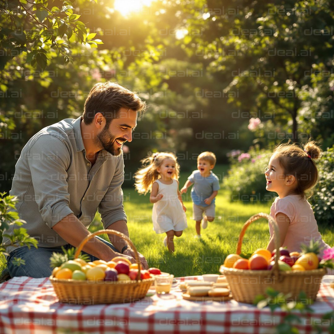 "Joyful Picnic in the Sunlit Garden"