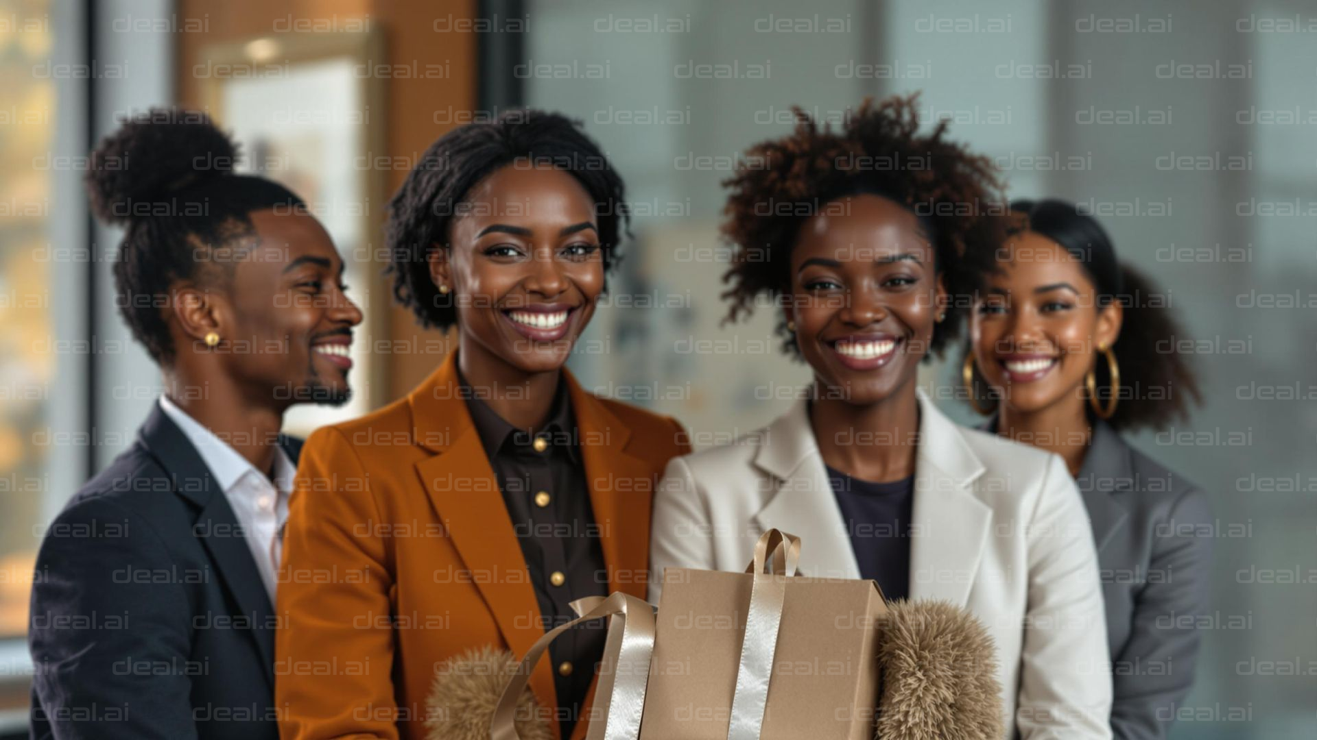 Smiling Team with Gift Bags