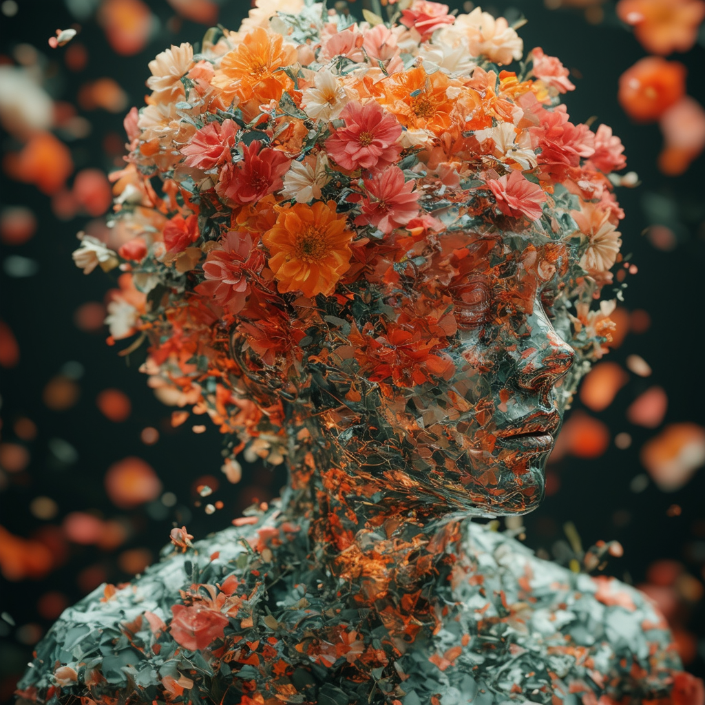 "Floral Fusion: A Blossoming Portrait"