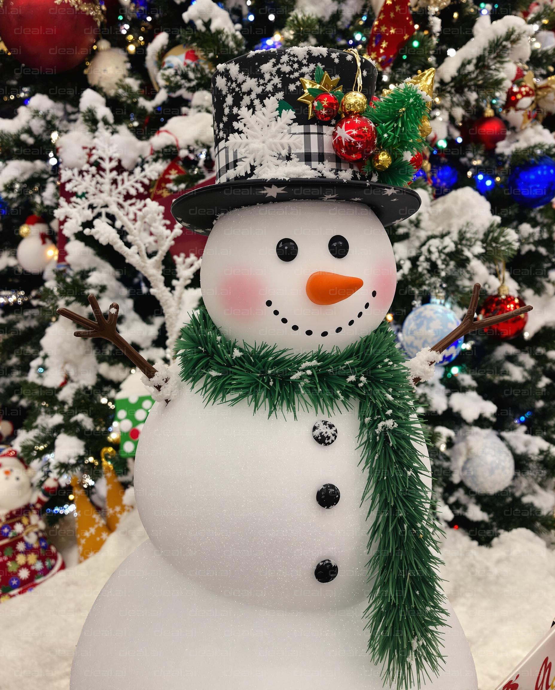 Festive Snowman and Christmas Tree