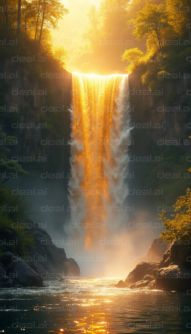 Golden Waterfall at Sunset