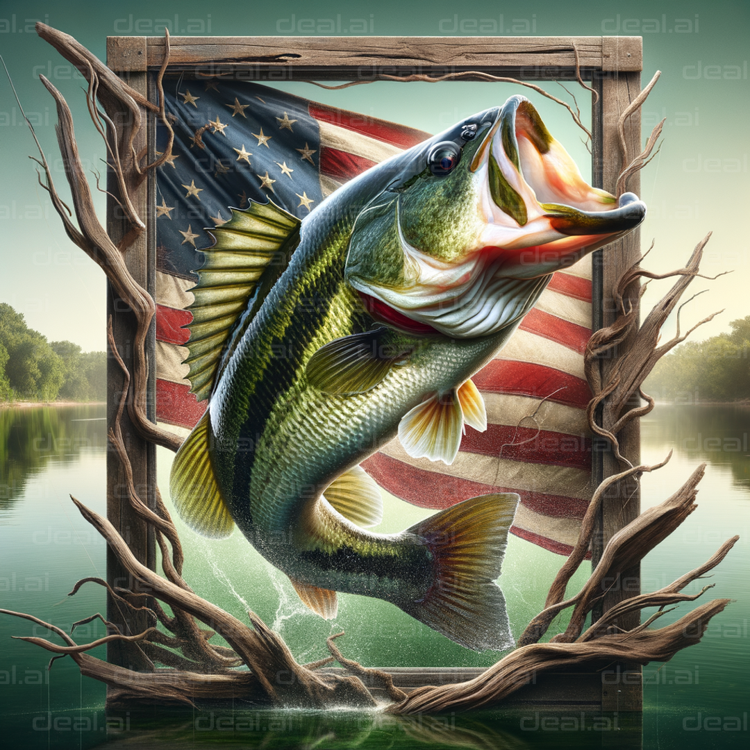 "Patriotic Bass Leaping in Frame"