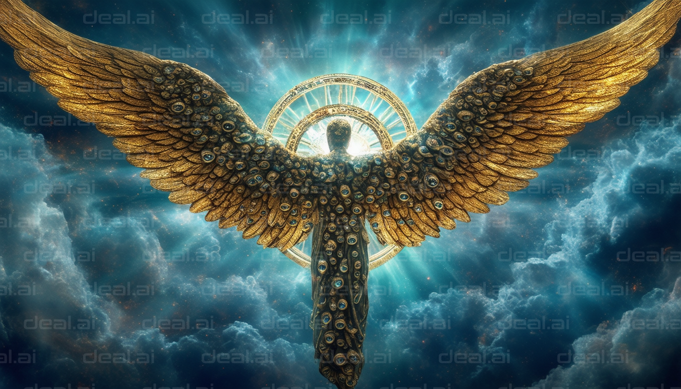 "Celestial Golden Angel with Radiant Wings"